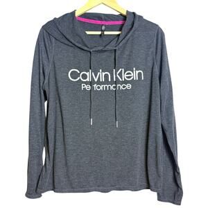 CALVIN KLEIN Performance CK Hooded Long Sleeved Tee. Charcoal Gray. Size XL